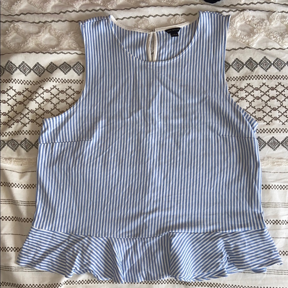 Ann Taylor Blue and White Striped Tank Top